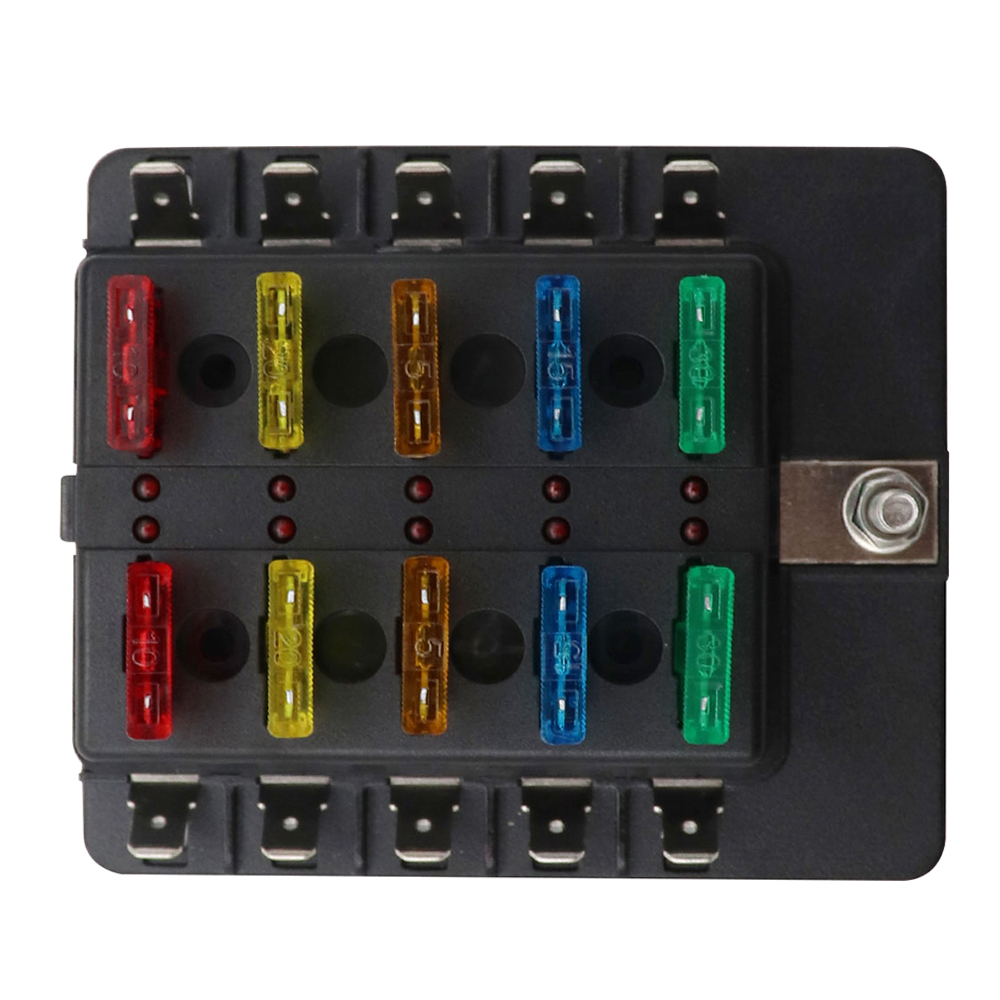 10 Way Blade Fuse Box Holder with LED Warning Light Kit for Car Boat Marine Trike 12V 24V