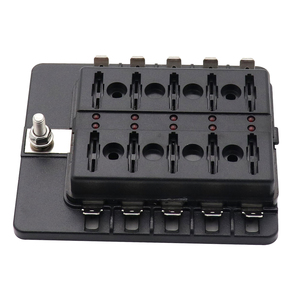 10 Way Blade Fuse Box Holder with LED Warning Light Kit for Car Boat Marine Trike 12V 24V