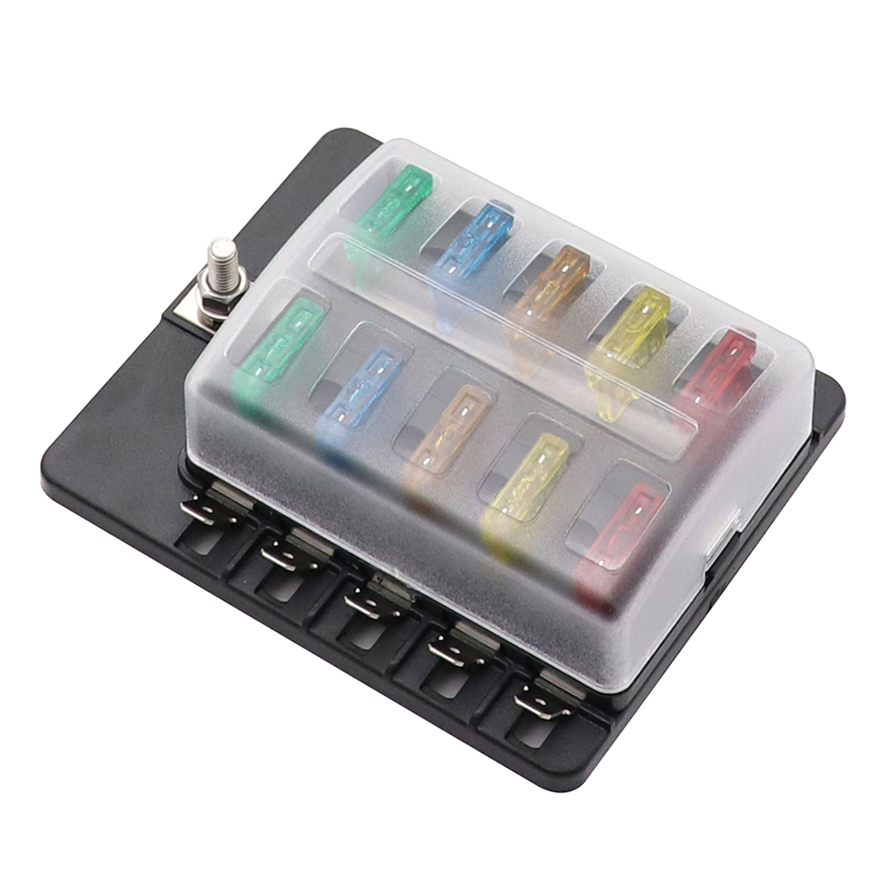 10 Way Blade Fuse Box Holder with LED Warning Light Kit for Car Boat Marine Trike 12V 24V