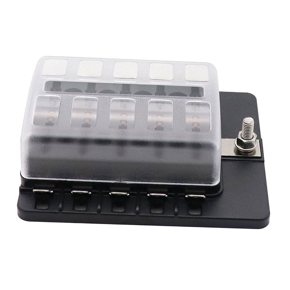 10 Way Blade Fuse Box Holder with LED Warning Light Kit for Car Boat Marine Trike 12V 24V