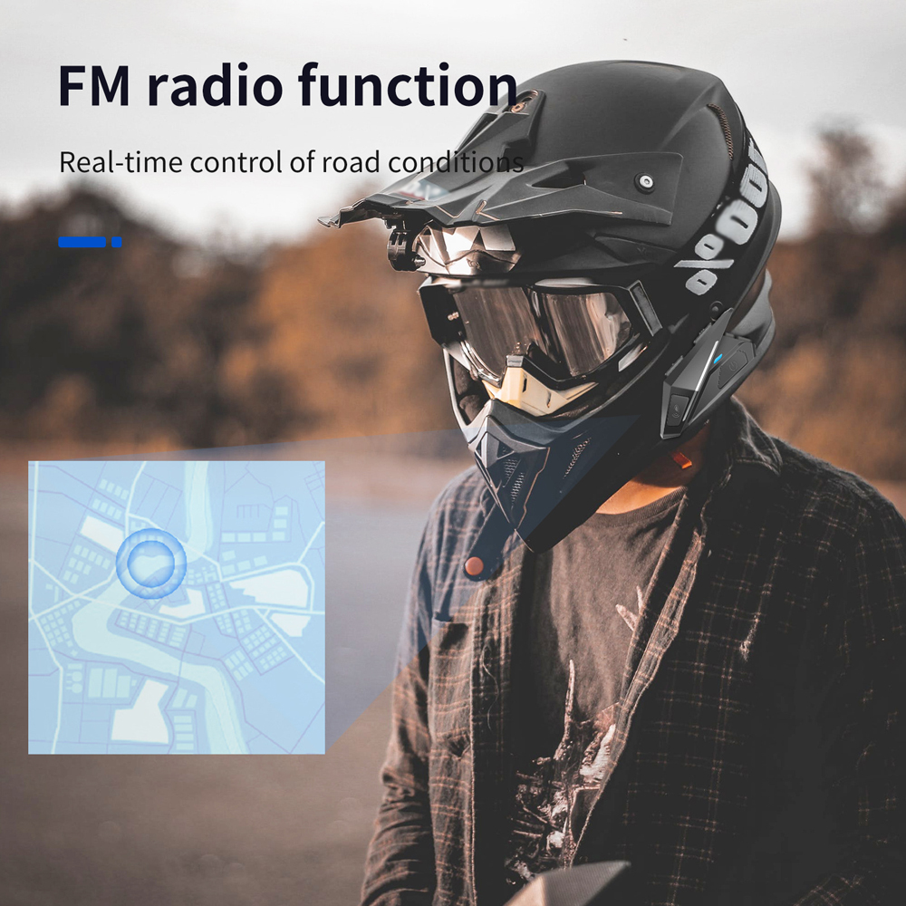 Motorcycle Helmet Headset BT5.0 Waterproof Headphone Noise Reduction Support Hands-Free Calling Auto-Answer Stereo Music Built-in FM Radio