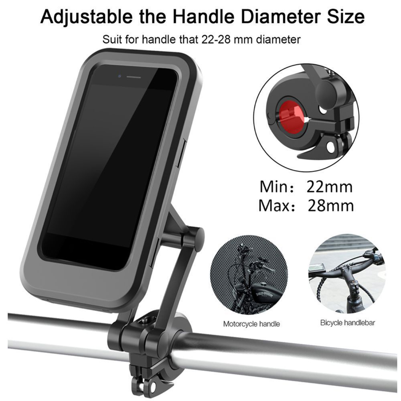 Universal Bicycle Phone Mount Bike Phone Holder Waterproof 360° Rotation Motorcycle Bike Bicycle Handlebar Mount Holder for  Riding Under 7'' Phone