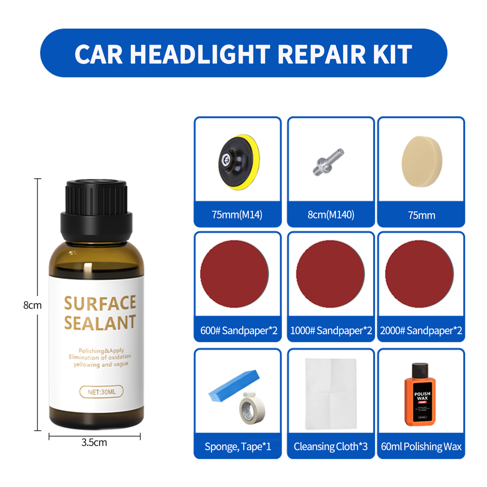 Car Headlight Restoration Kit  Headlamp Lens Restore Oxidation Yellow Scratch Repair Liquid Polymer Chemical Polishing