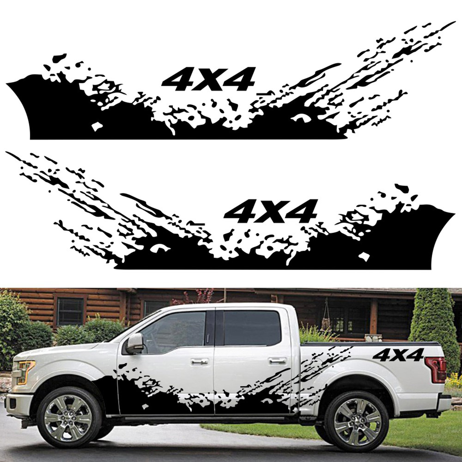 4PCS Car Stickers 4X4 Off Road(40*10cm)+Mountain Graphic Decal(190*50cm) Sticker for Car Truck Exterior Accessories Black