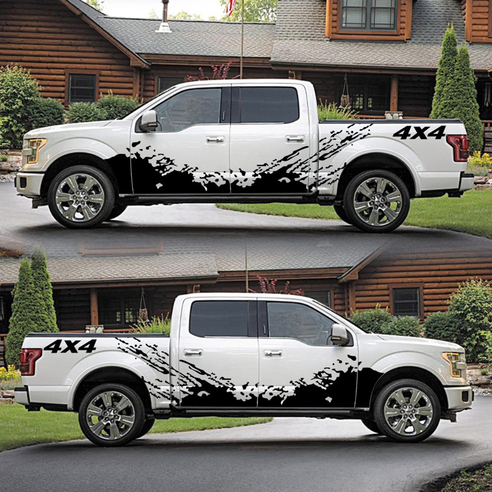 4PCS Car Stickers 4X4 Off Road(40*10cm)+Mountain Graphic Decal(190*50cm) Sticker for Car Truck Exterior Accessories Black