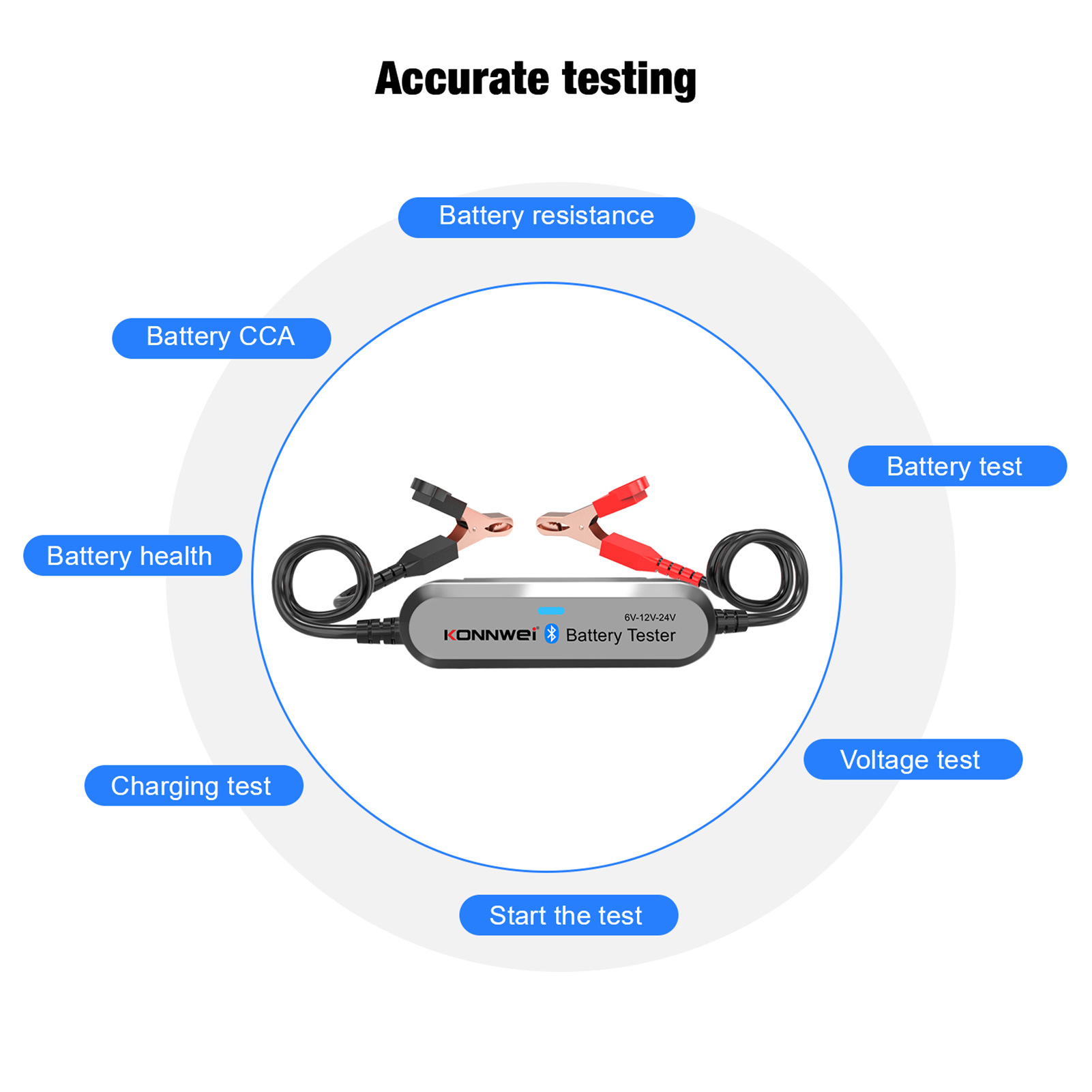 KONNWEI  BK200  6V/12V/24V Car BT Battery Tester Battery Load Tester Internal Resistance Tester Analyzer for Car   Motorcycle Lawn Mower Steamship Silver