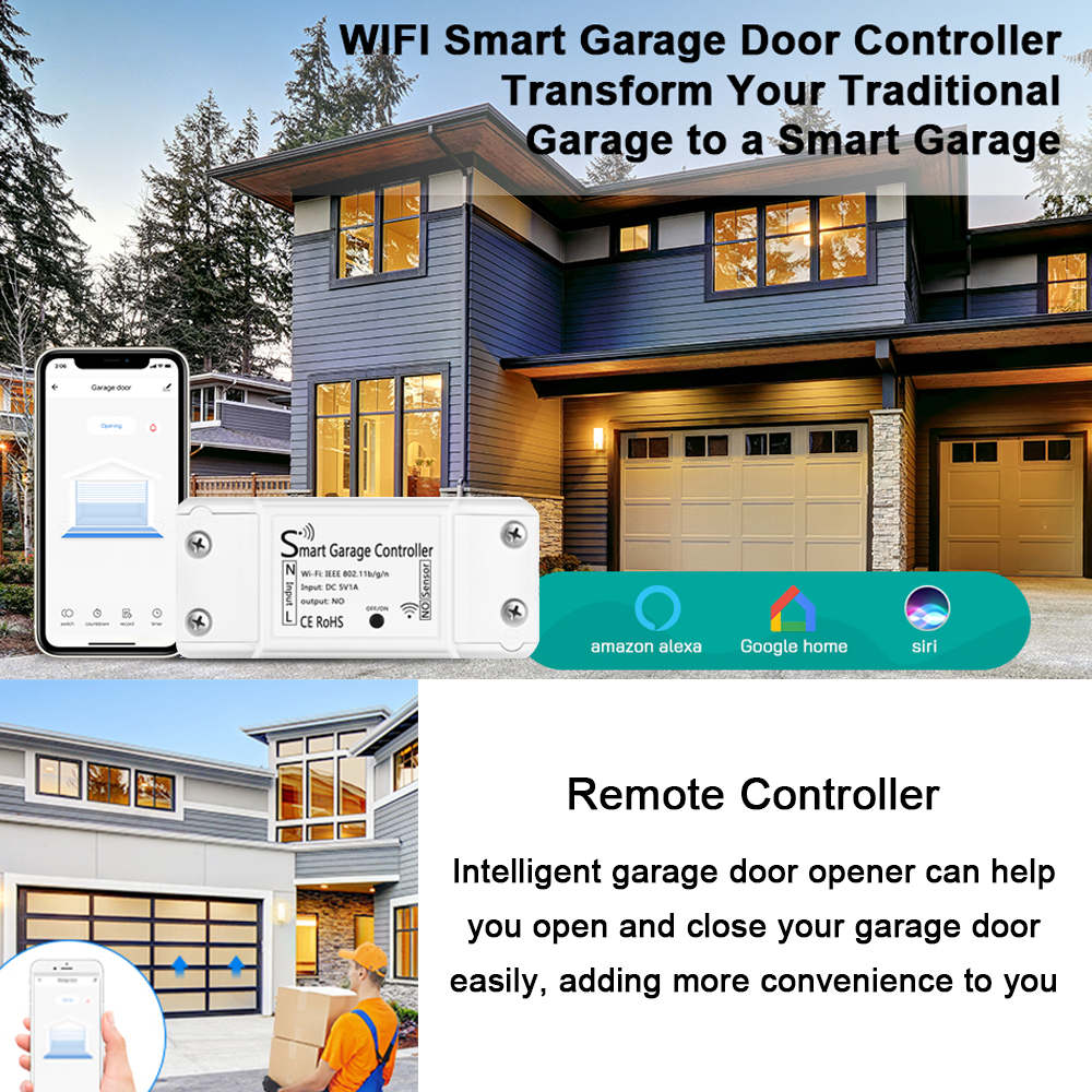 Tuya WiFi Garage Door Opener Intelligent Remote Controller Sensor Support APP Voice Controller Compatible with Alexa Google Home