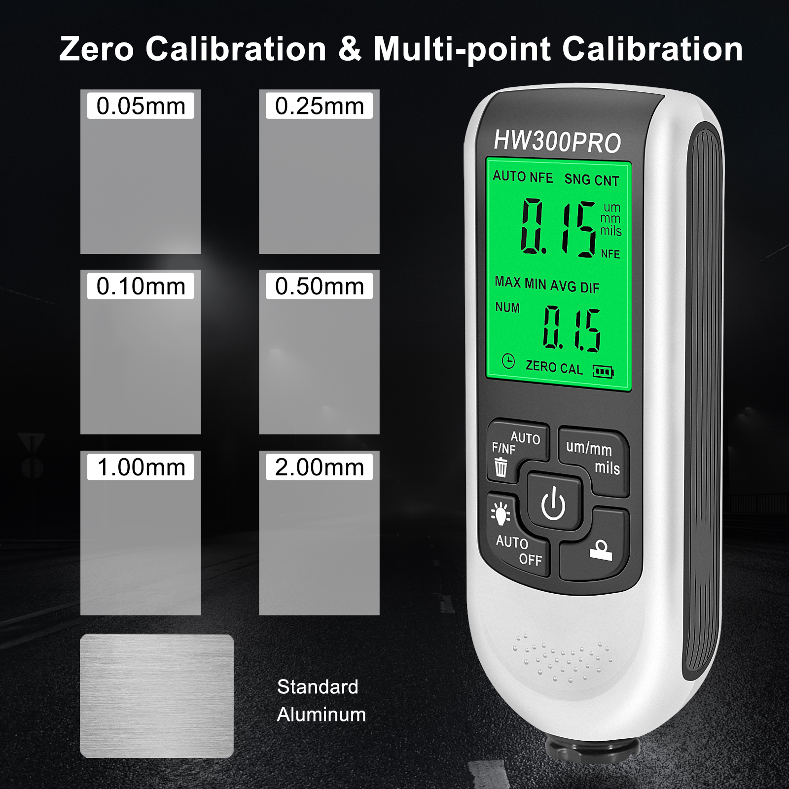 Car Paint Coating Thickness Gauge Metal Coating Thickness Gauge 0-2000UM  Fe & NFe Probe Measuring Gauge