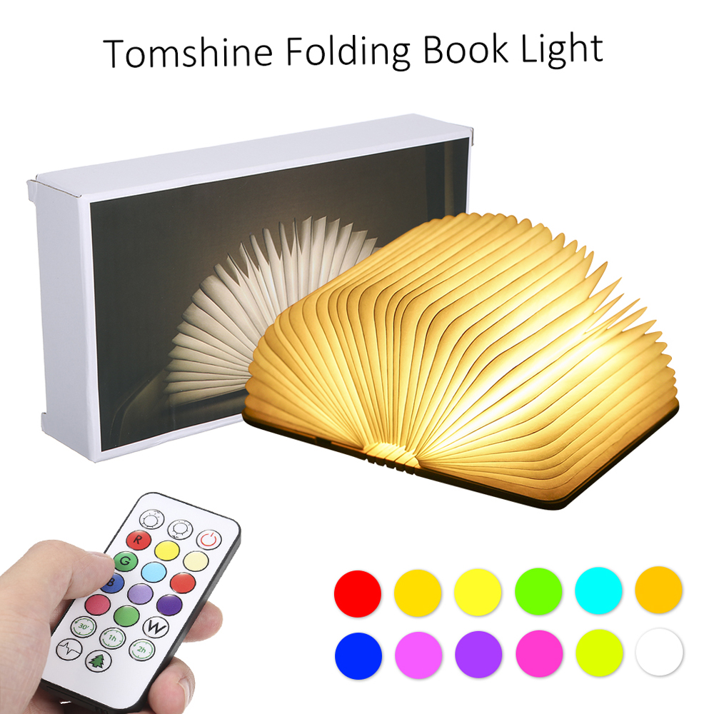 Tomshine USB Rechargeable Mini Folding Book Light 12 Colors Mood Changing & Timer Dimmable 360° Foldable Desk Floor Bedside Lamp Perfect Gift for Birthday Christmas Living Room Decoration