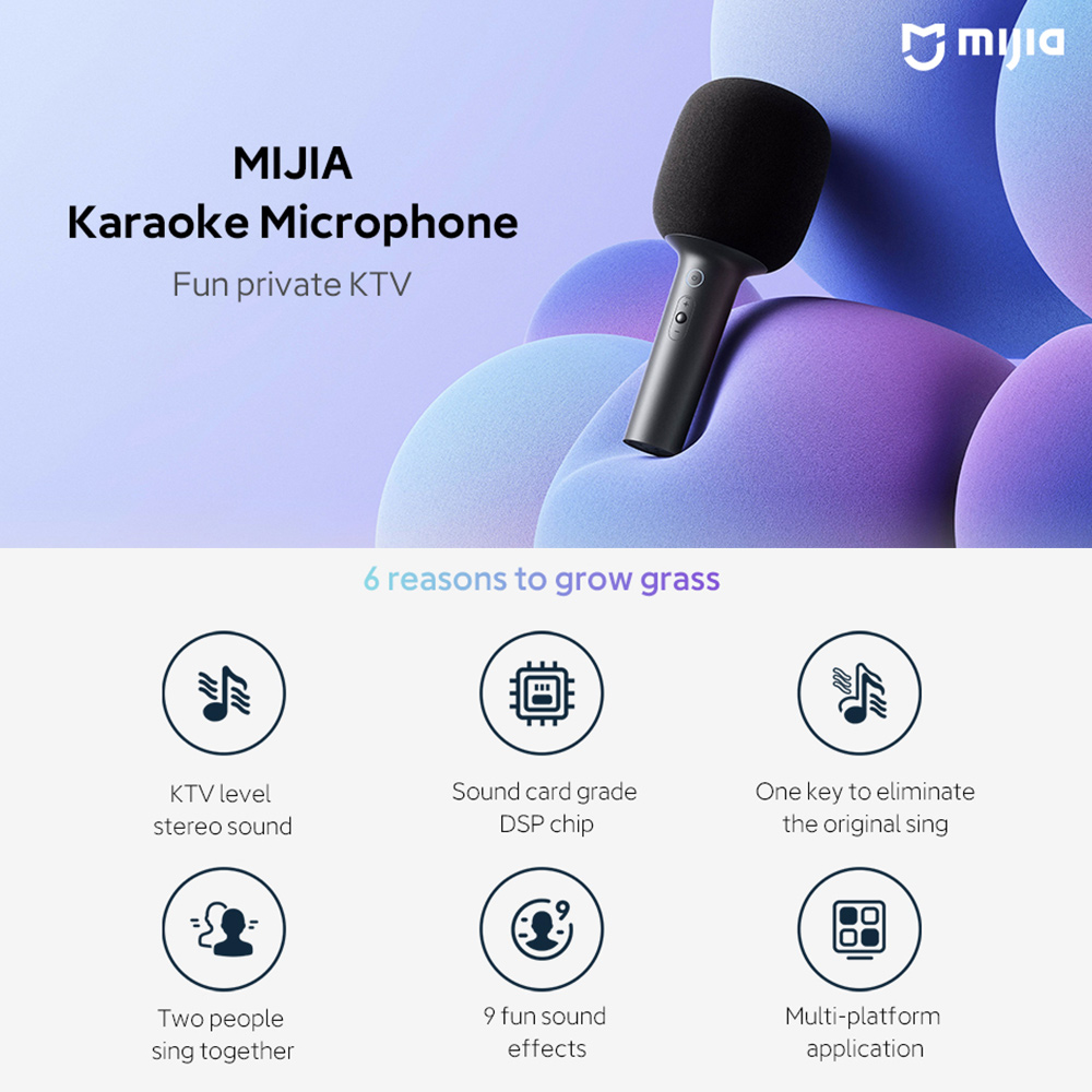 Xiaomi MIJIA Karaoke Microphone Wireless BT 5.1 Mic w/DSP Chip/Noise Cancellation/Stereo Sound/2500mAh Rechargeable Handheld Speaker