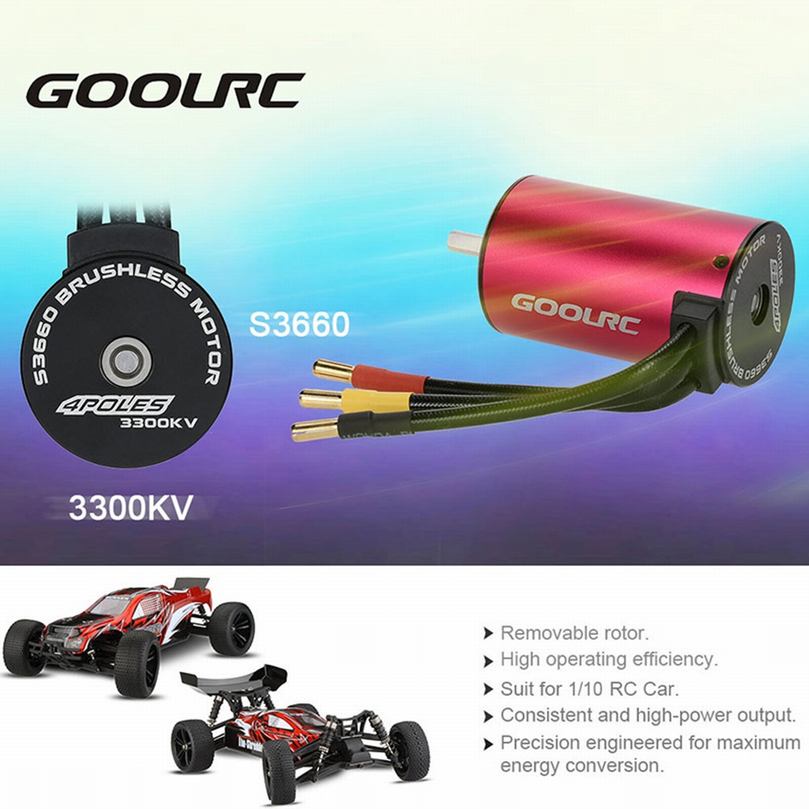 GoolRC S3660 3300KV Sensorless Brushless Motor 60A Brushless ESC and Programming Card Combo Set for 1/10 RC Car Truck