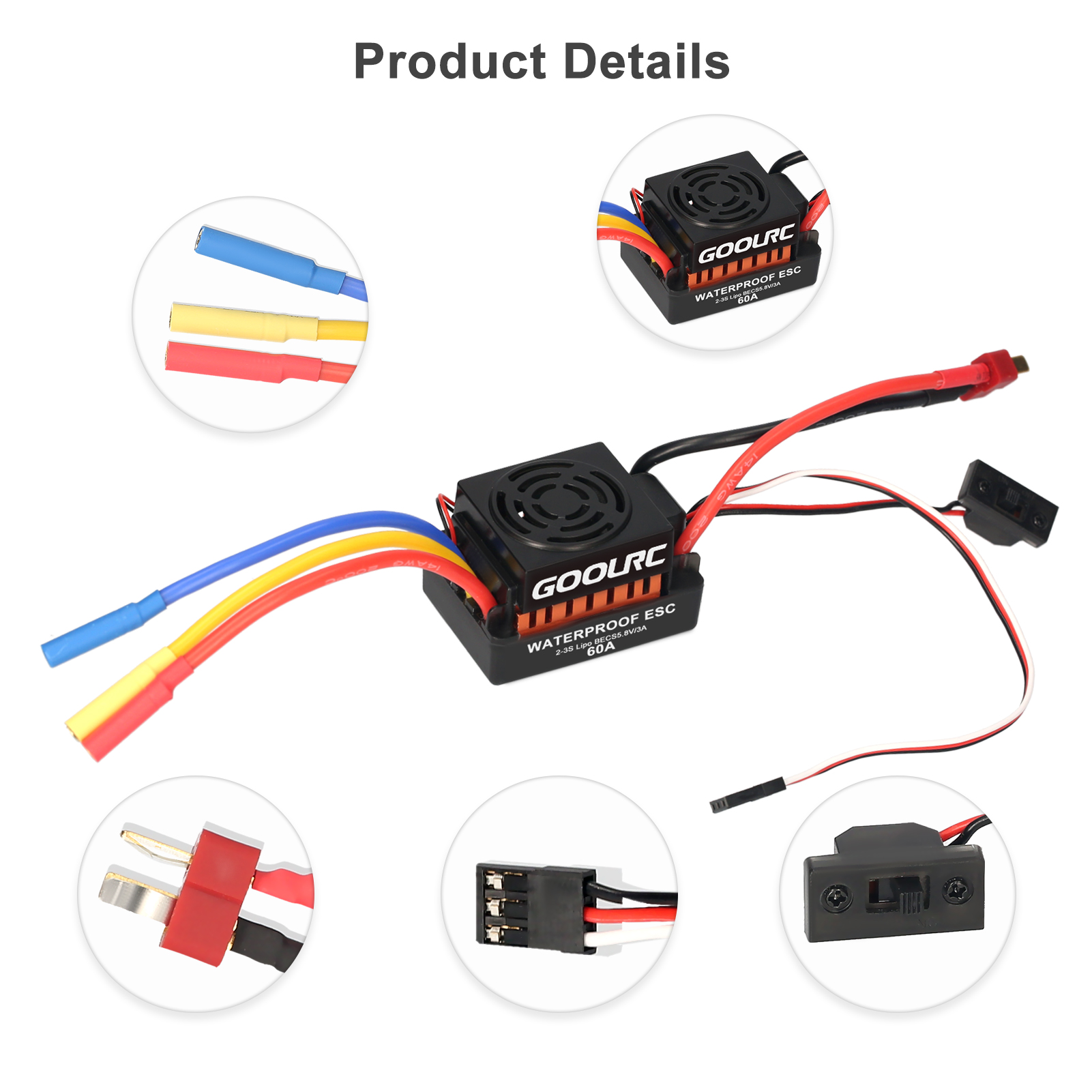 GoolRC S3660 3300KV Sensorless Brushless Motor 60A Brushless ESC and Programming Card Combo Set for 1/10 RC Car Truck