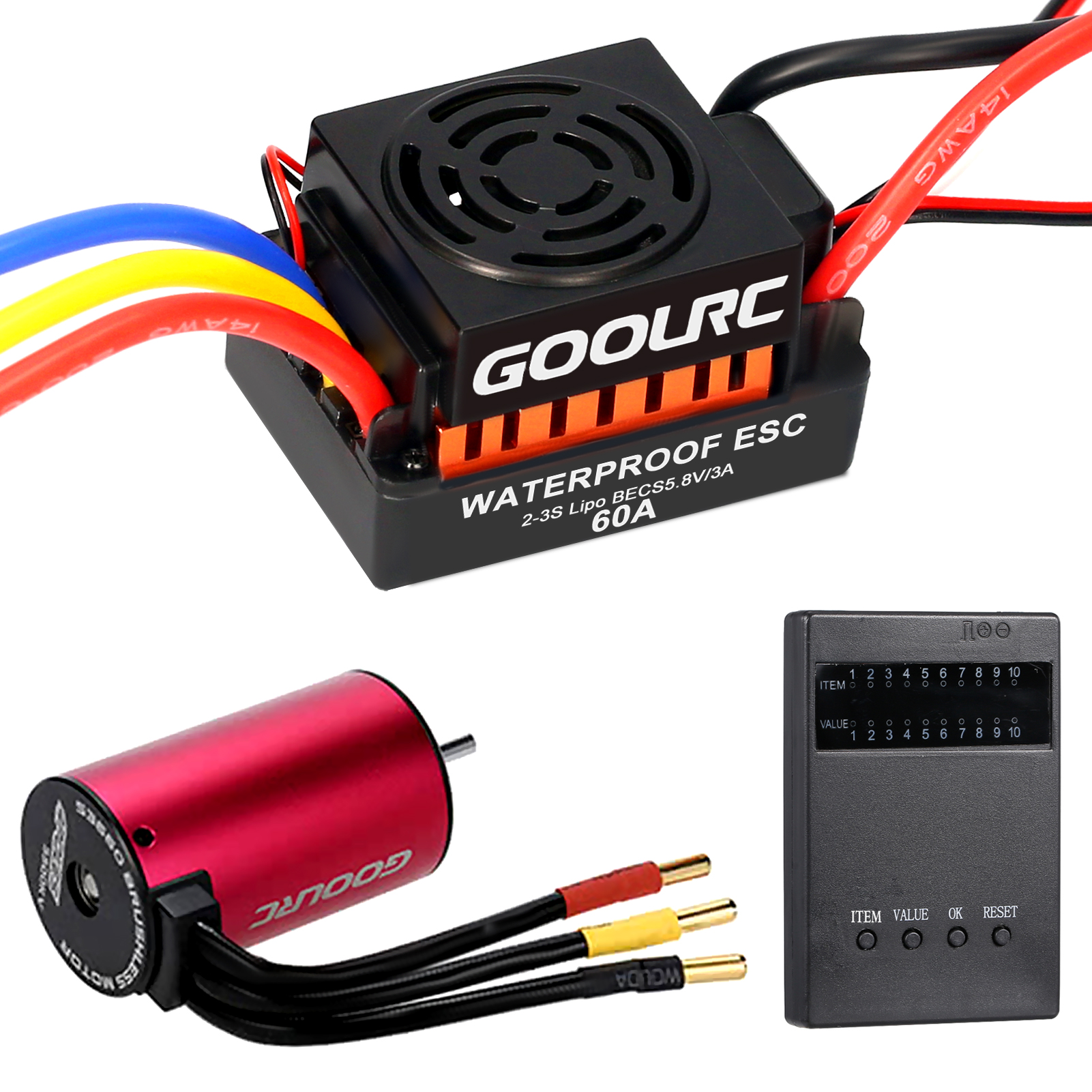 GoolRC S3660 3300KV Sensorless Brushless Motor 60A Brushless ESC and Programming Card Combo Set for 1/10 RC Car Truck