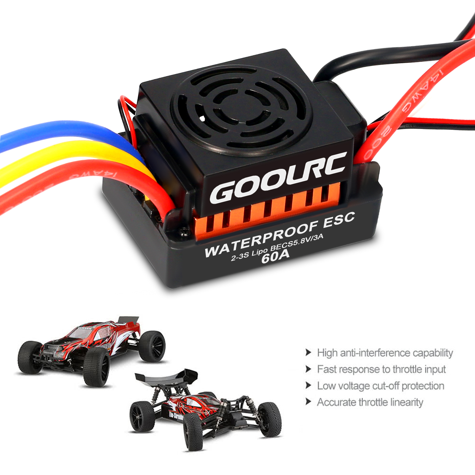 GoolRC S3660 3300KV Sensorless Brushless Motor 60A Brushless ESC and Programming Card Combo Set for 1/10 RC Car Truck