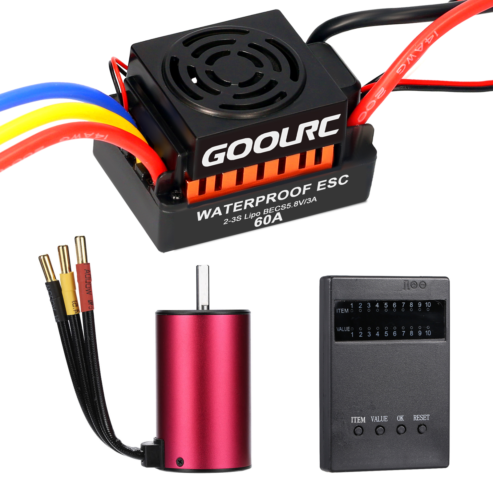 GoolRC S3660 3300KV Sensorless Brushless Motor 60A Brushless ESC and Programming Card Combo Set for 1/10 RC Car Truck