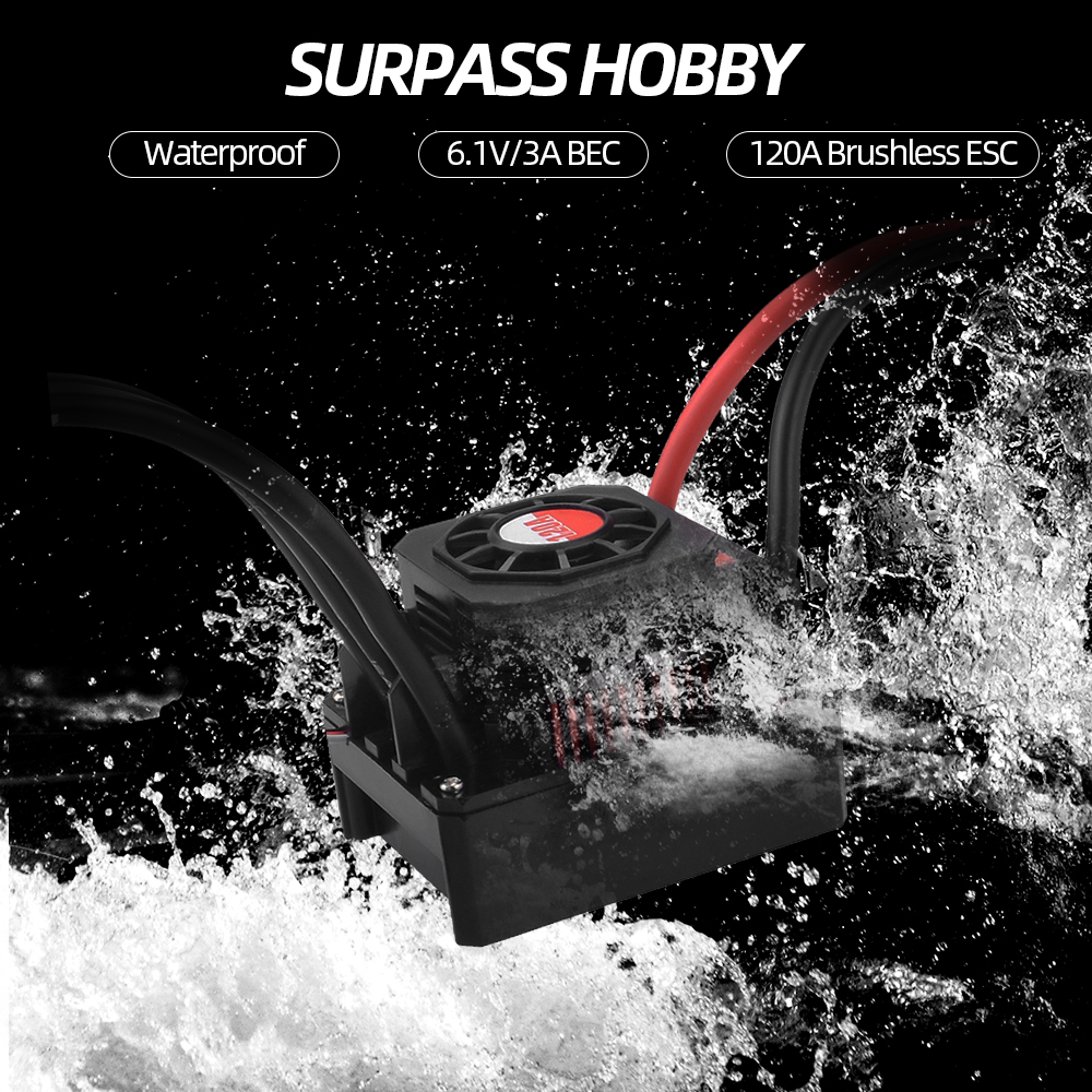 SURPASS HOBBY 120A Brushless ESC Waterproof Electric Speed Controller for 1/8 1/10 RC Truck Off-road Car