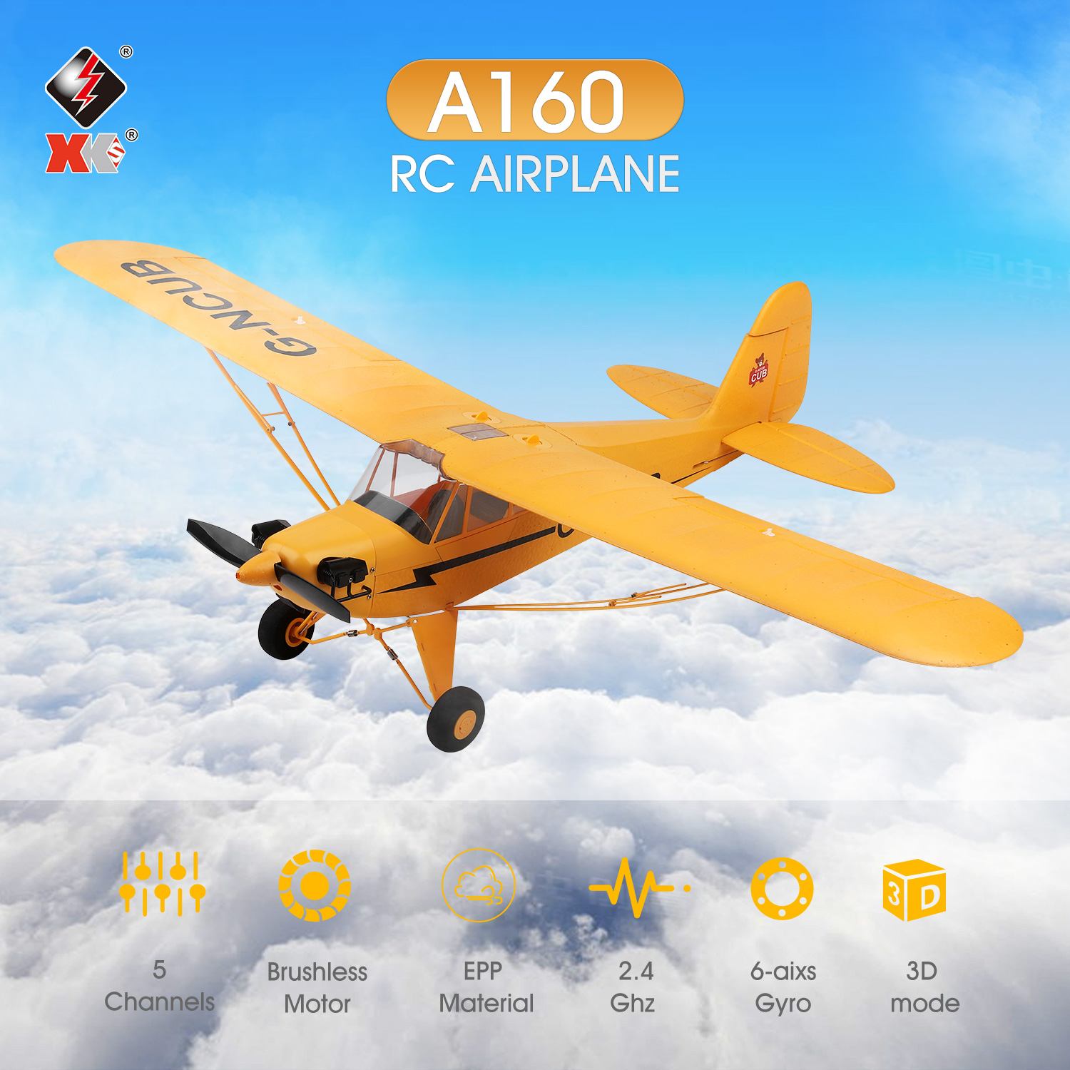 Wltoys XK A160 RC Plane 5 Channel Brushless Remote Control Airplane for Adults Stunt Flying 3D 6G Mode Upside Down RC Aircraft