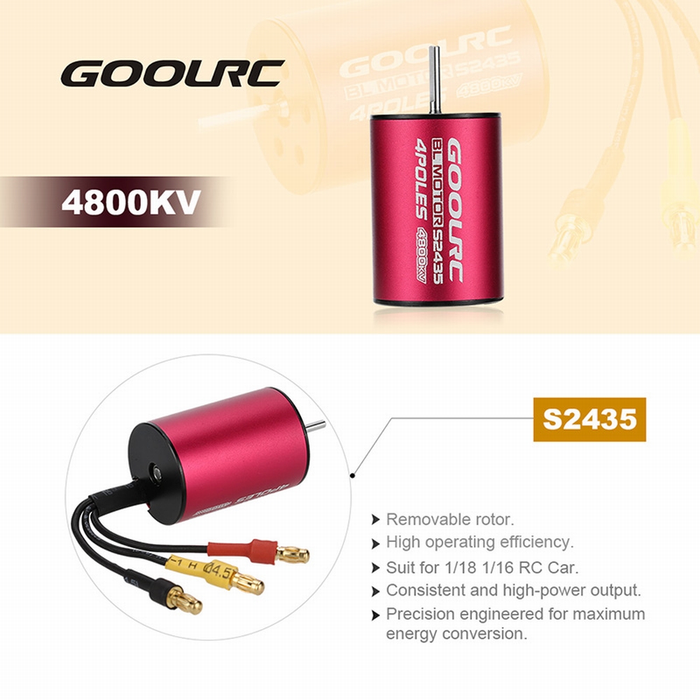 GoolRC S2435 4800KV Sensorless Brushless Motor and 35A Brushless ESC Combo Set for 1/16 1/18 RC Car Truck 中文品名：模型配件