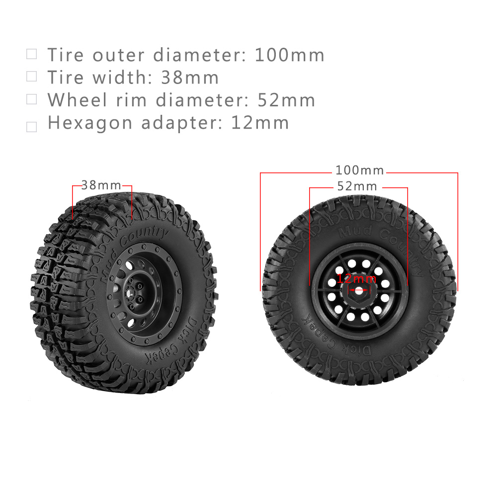 4pcs AUSTAR 100mm 1.9 Inch Rim Rubber Tyre Tire Wheel Replacement for TRX HSP Redcat RC4WD Tamiya Axial SCX10 D90 HPI Rock Crawler