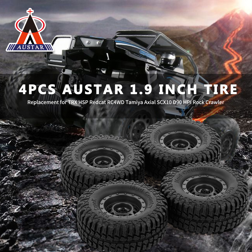 4pcs AUSTAR 100mm 1.9 Inch Rim Rubber Tyre Tire Wheel Replacement for TRX HSP Redcat RC4WD Tamiya Axial SCX10 D90 HPI Rock Crawler