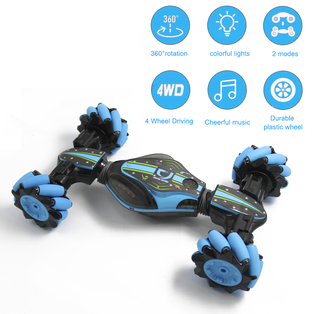 RC Car 2.4GHz 4WD RC Stunt Car Off Road Car RC Deformable All-Terrain Double-Sided Car with Gesture Sensor Watch Lights Music Kids Toy