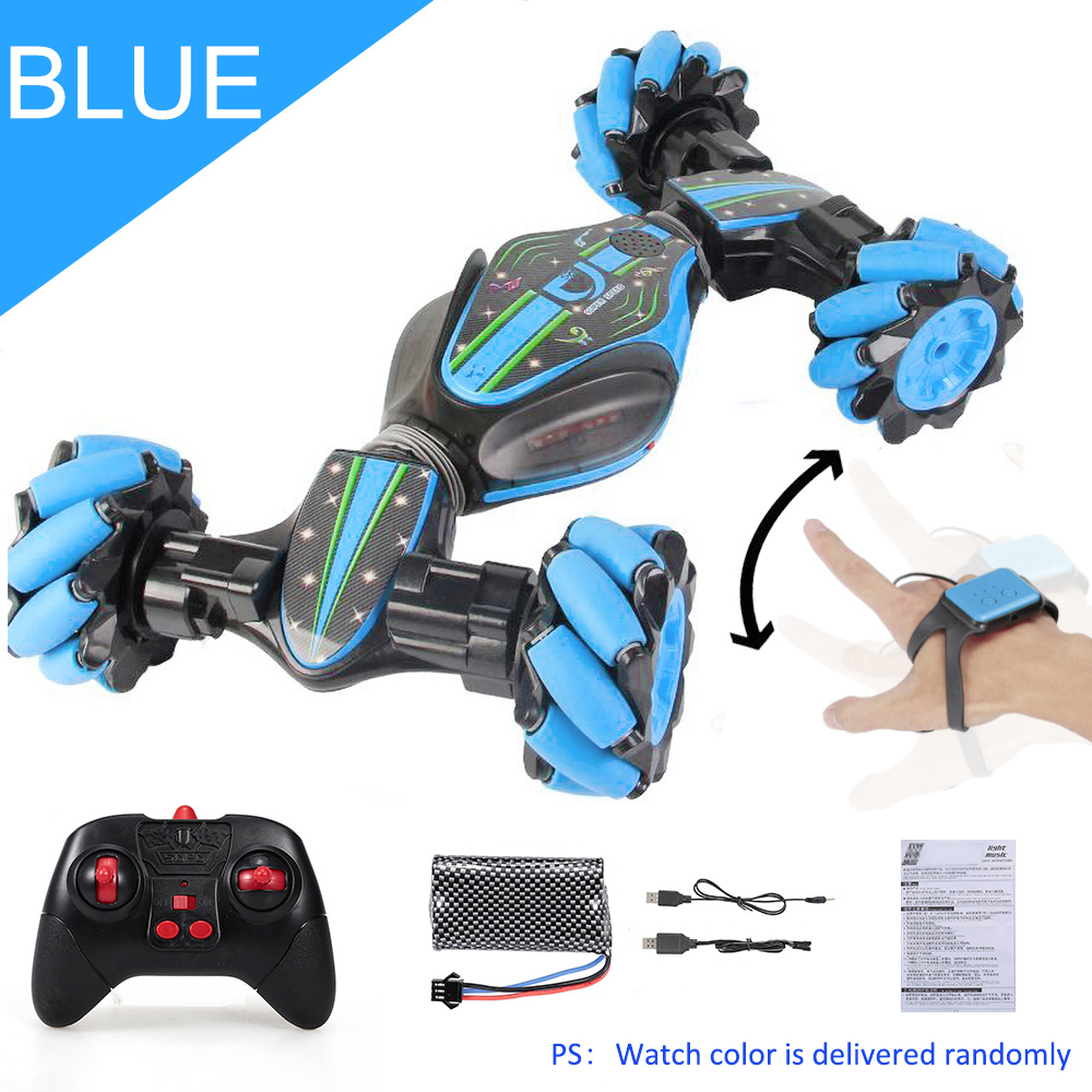 RC Car 2.4GHz 4WD RC Stunt Car Off Road Car RC Deformable All-Terrain Double-Sided Car with Gesture Sensor Watch Lights Music Kids Toy