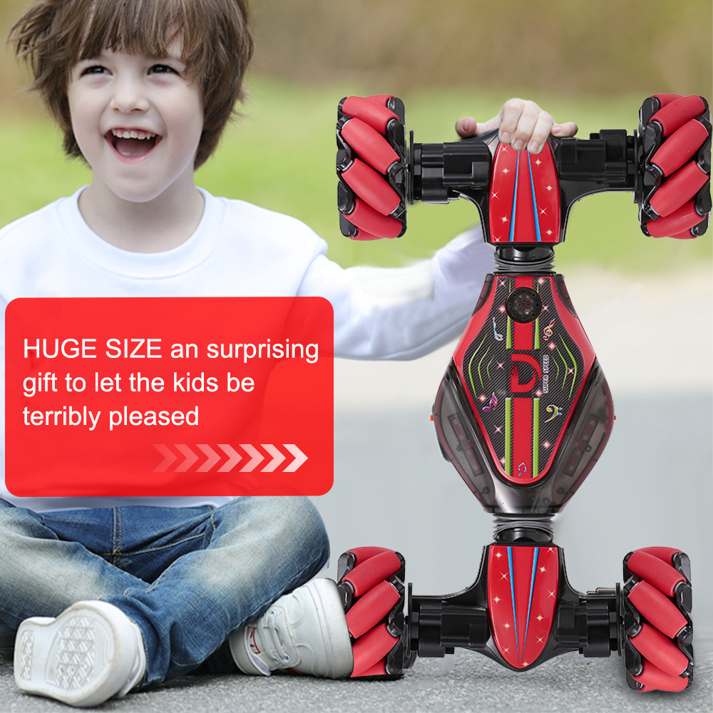 RC Car 2.4GHz 4WD RC Stunt Car Off Road Car RC Deformable All-Terrain Double-Sided Car with Gesture Sensor Watch Lights Music Kids Toy