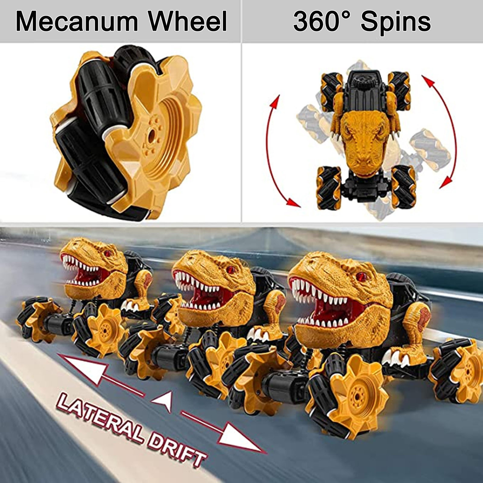 RC Stunt Car for Kids 2.4GHz Remote Control Car 1/18 RC Dinosaur Car Roar 360° Rotation Lateral Shift