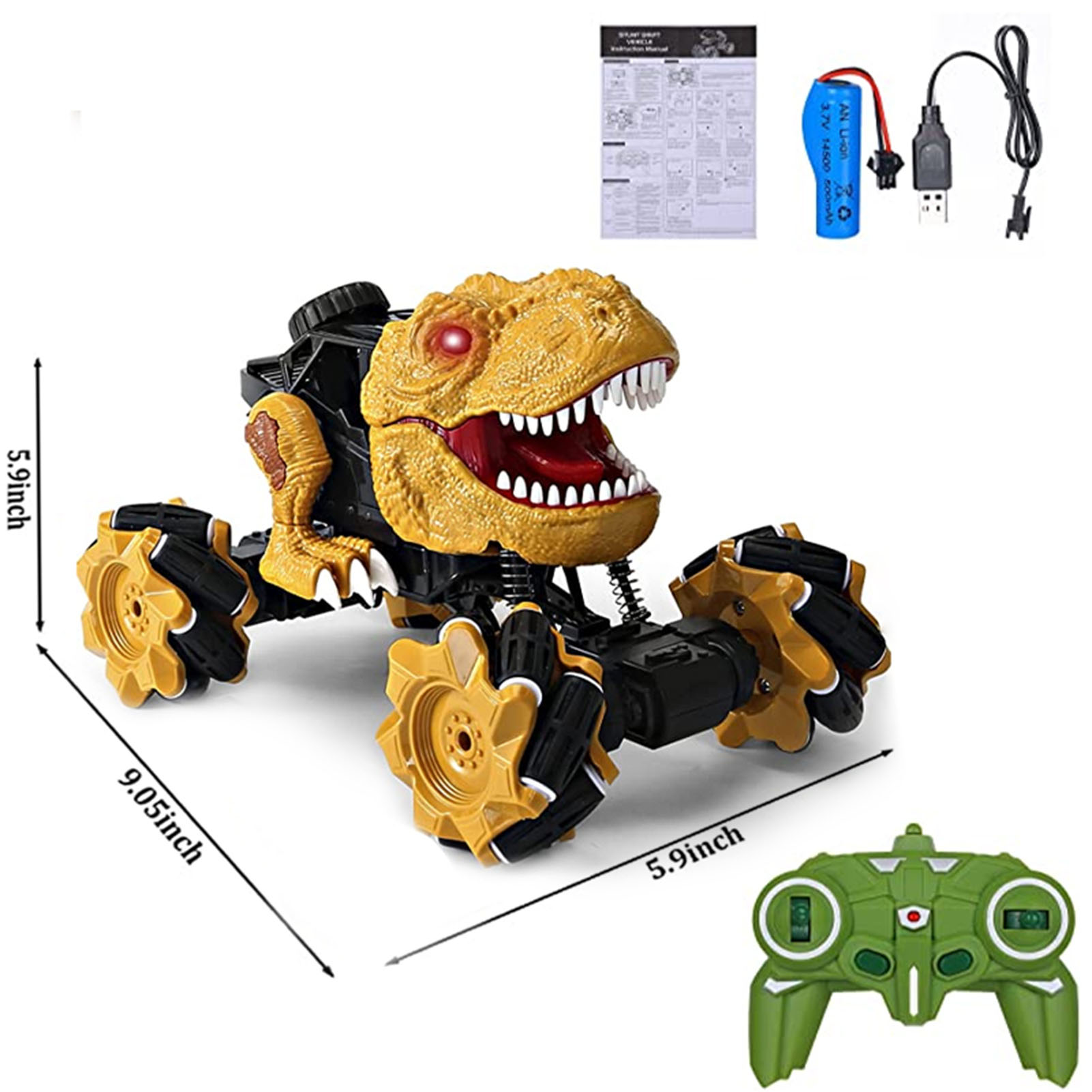 RC Stunt Car for Kids 2.4GHz Remote Control Car 1/18 RC Dinosaur Car Roar 360° Rotation Lateral Shift