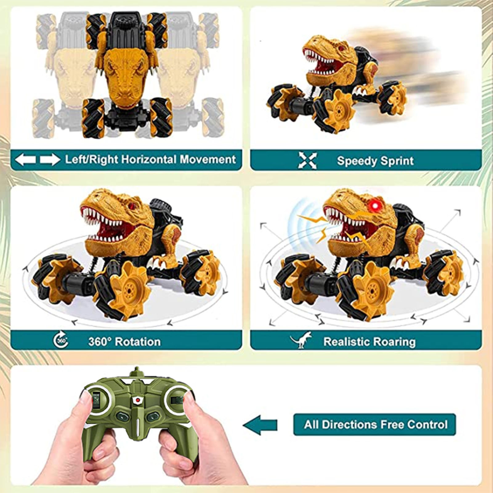 RC Stunt Car for Kids 2.4GHz Remote Control Car 1/18 RC Dinosaur Car Roar 360° Rotation Lateral Shift