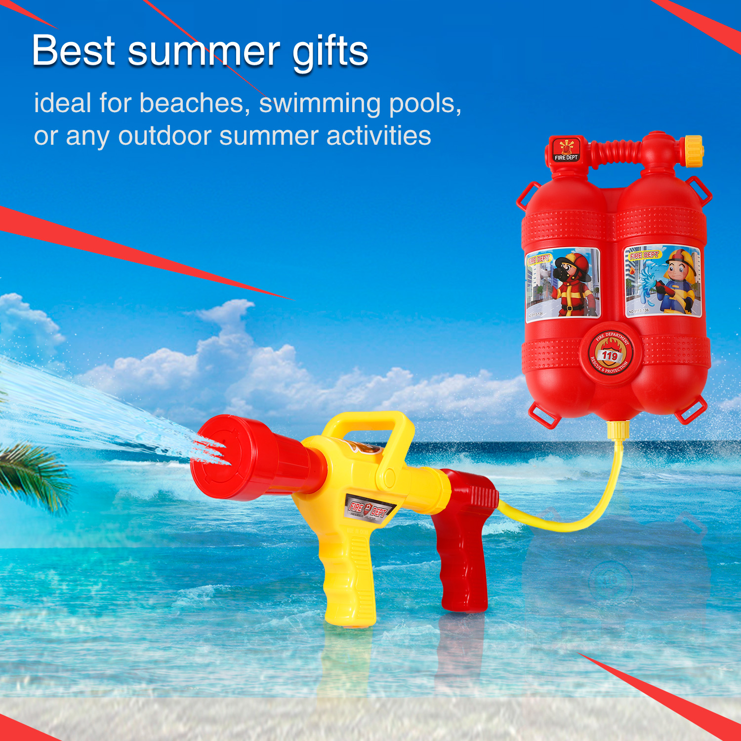 Fireman Toys Backpack Water Spraying Toy Extinguisher with Nozzle and Tank Set Children Outdoor Water Beach Toy for Kids Gifts