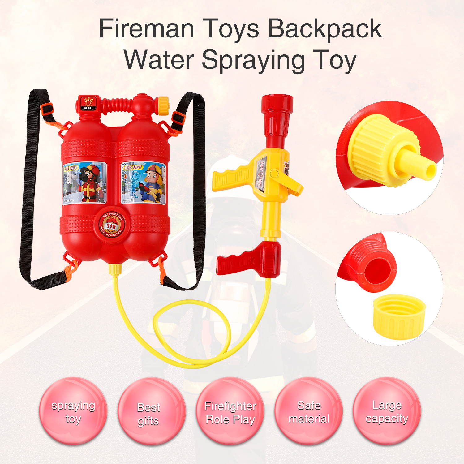 Fireman Toys Backpack Water Spraying Toy Extinguisher with Nozzle and Tank Set Children Outdoor Water Beach Toy for Kids Gifts