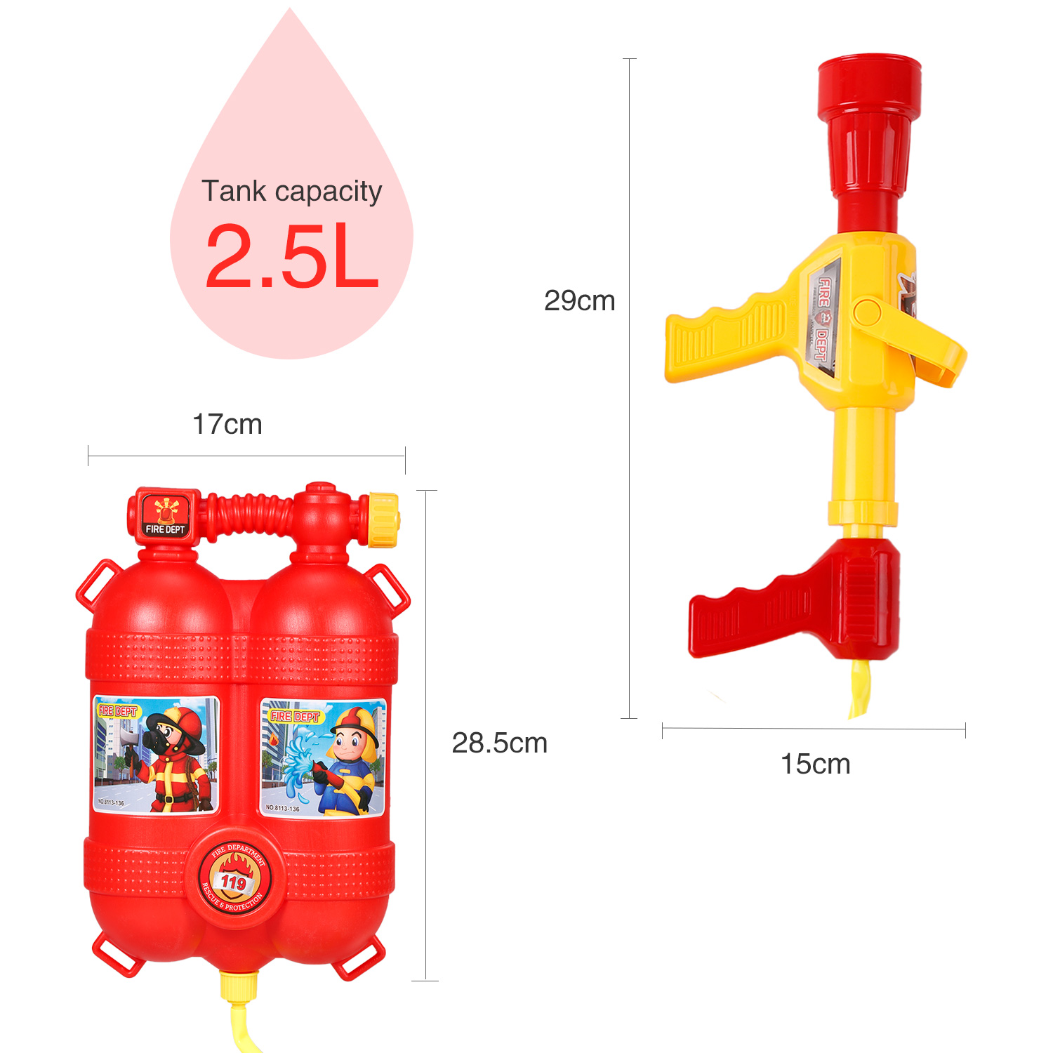 Fireman Toys Backpack Water Spraying Toy Extinguisher with Nozzle and Tank Set Children Outdoor Water Beach Toy for Kids Gifts