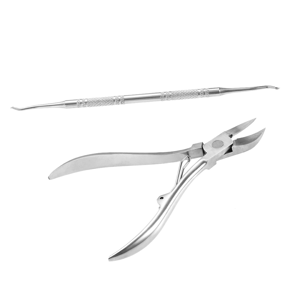 2pcs Stainless Steel Nail Cuticle Scissor + Ingrowing Toenail Cleaner Nail Clippers Finger and Toe Nail Nipper Nail Manicure Pedicure Tool