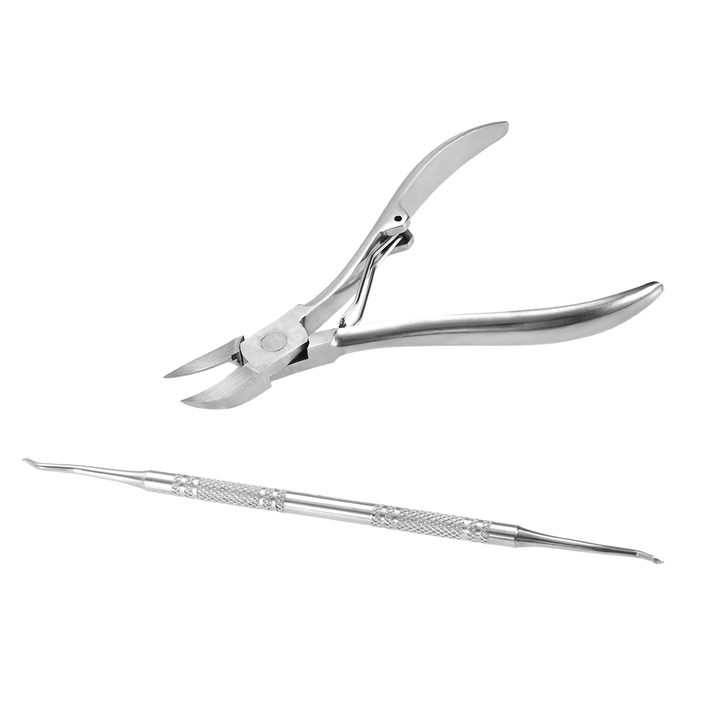 2pcs Stainless Steel Nail Cuticle Scissor + Ingrowing Toenail Cleaner Nail Clippers Finger and Toe Nail Nipper Nail Manicure Pedicure Tool