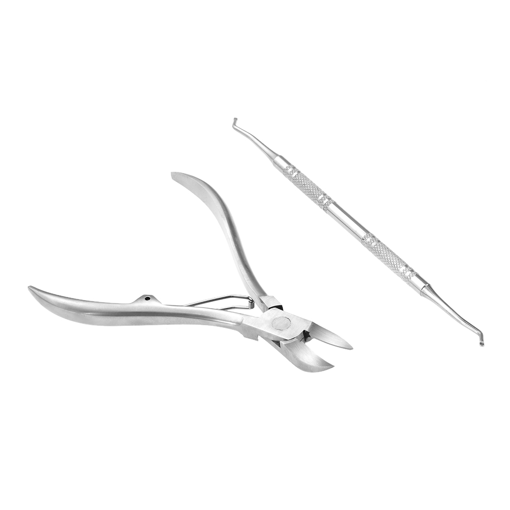 2pcs Stainless Steel Nail Cuticle Scissor + Ingrowing Toenail Cleaner Nail Clippers Finger and Toe Nail Nipper Nail Manicure Pedicure Tool