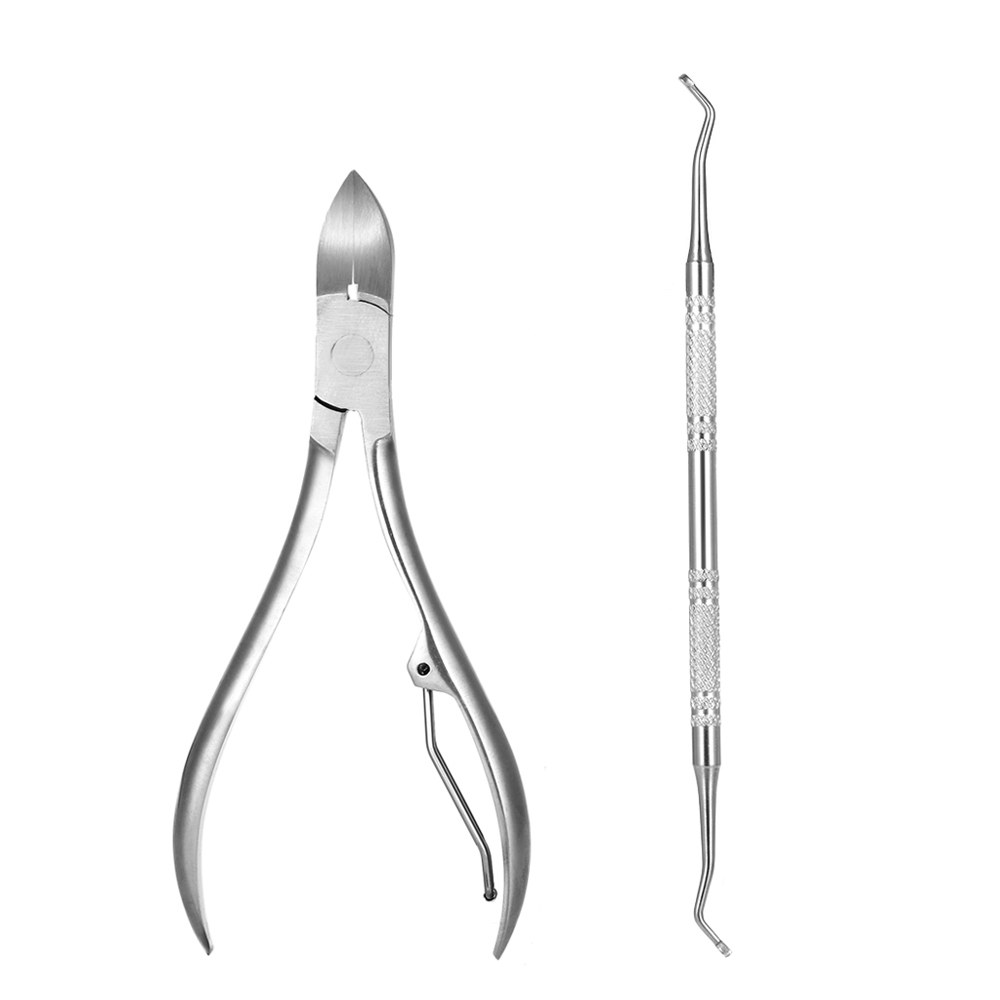 2pcs Stainless Steel Nail Cuticle Scissor + Ingrowing Toenail Cleaner Nail Clippers Finger and Toe Nail Nipper Nail Manicure Pedicure Tool