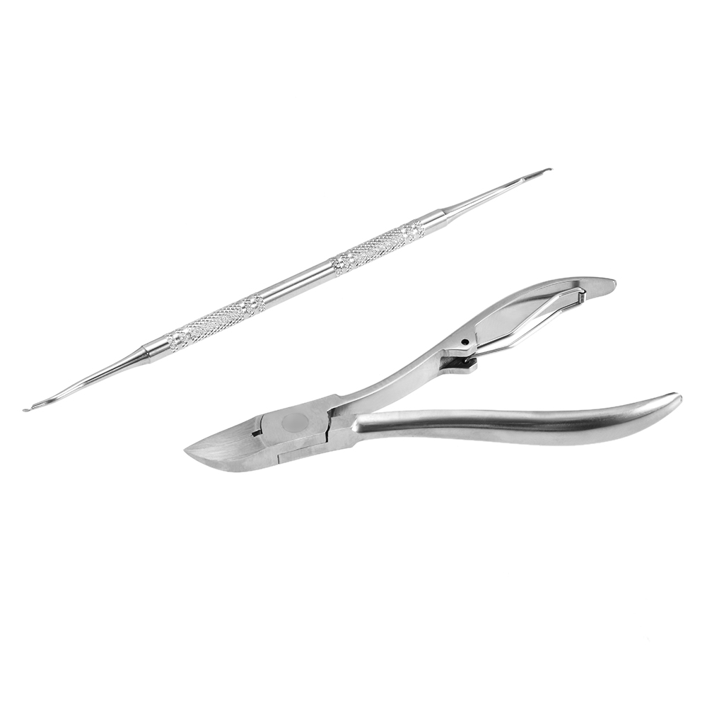 2pcs Stainless Steel Nail Cuticle Scissor + Ingrowing Toenail Cleaner Nail Clippers Finger and Toe Nail Nipper Nail Manicure Pedicure Tool