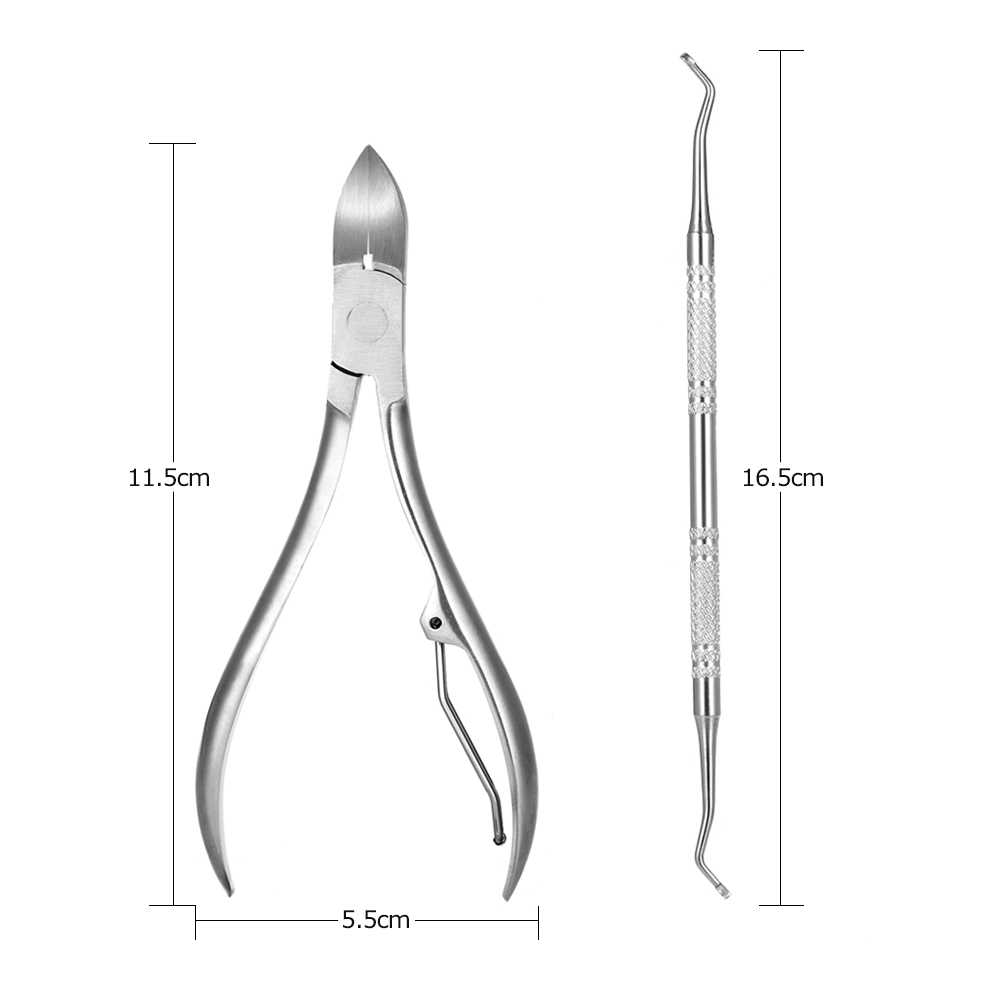 2pcs Stainless Steel Nail Cuticle Scissor + Ingrowing Toenail Cleaner Nail Clippers Finger and Toe Nail Nipper Nail Manicure Pedicure Tool