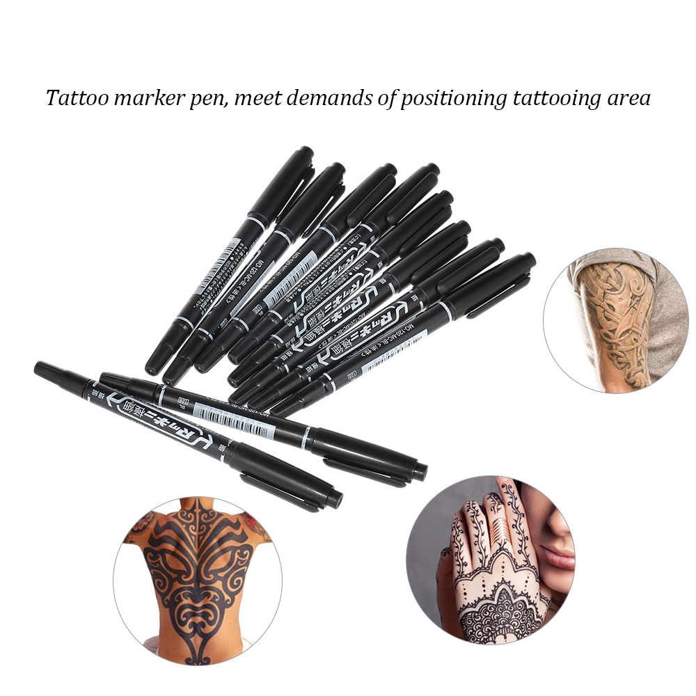 10Pcs Double-headed Tattoo Skin Marker Pen Tattooing Piercing Marking Pen for Permanent Tattoo Tool