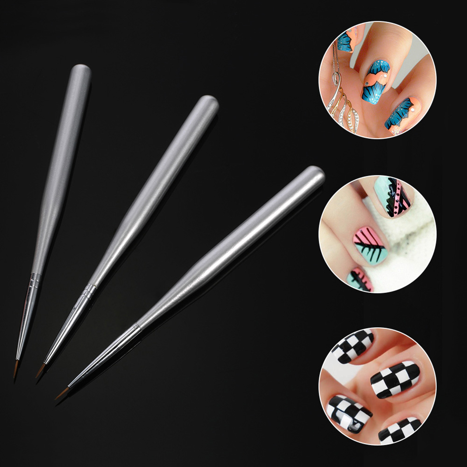 3pcs/set Professional Acrylic Nail Art Brush Set Nal Art Painting Brushes for UV Gel Builder Nail Drawing Line