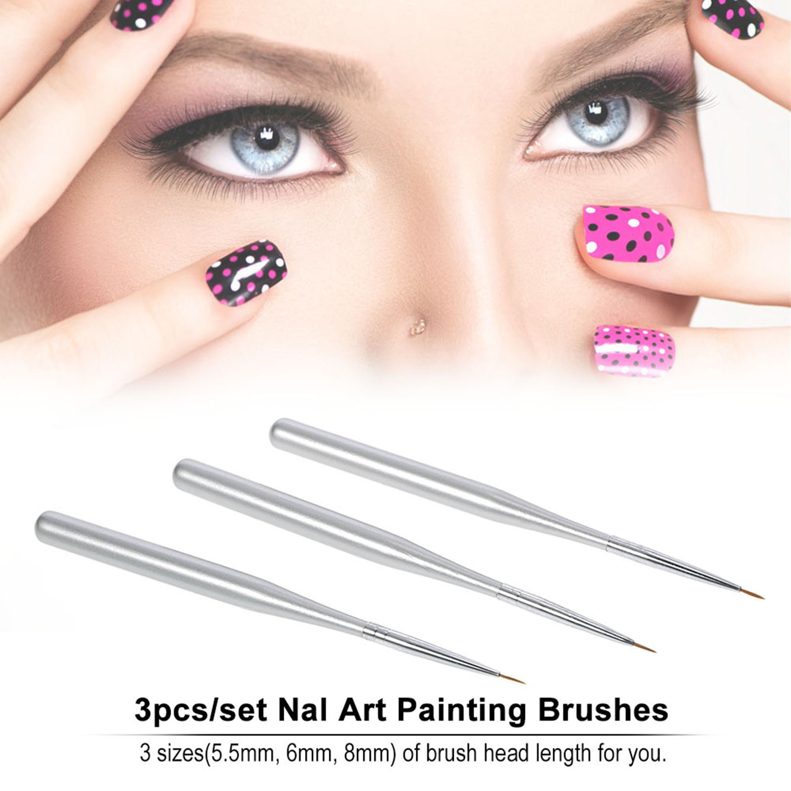 3pcs/set Professional Acrylic Nail Art Brush Set Nal Art Painting Brushes for UV Gel Builder Nail Drawing Line