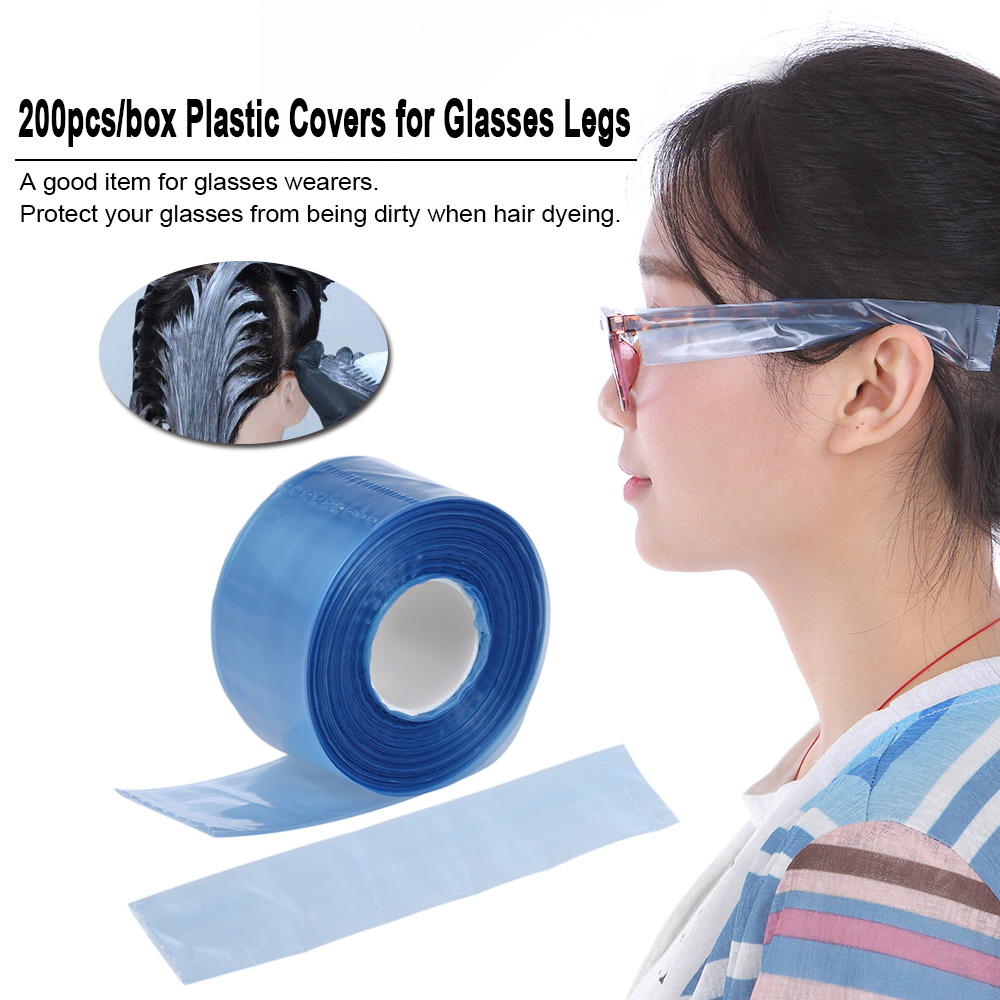 200pcs/box Plastic Disposable Covers for Glasses Legs Slender Bag Hair Coloring Dyeing DIY Tool