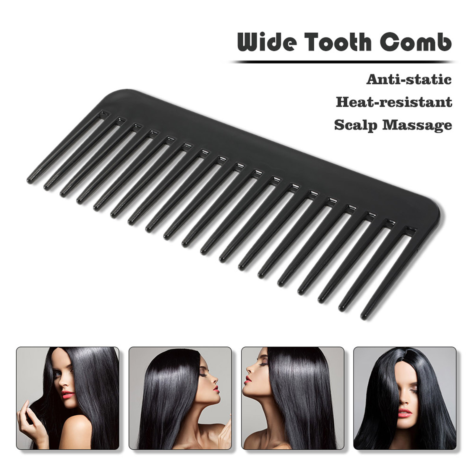 19 Teeth Large Wide Tooth Comb Detangling Hairbrush Heat-resistant Anti-static Scalp Massage ABS Hairdressing Comb Black