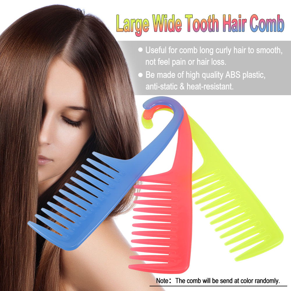 Creative Hair Comb Large Wide Tooth Comb with Hanger ABS Plastic Anti-Static Detangling Comb Wide Teeth Hairdressing Color Random