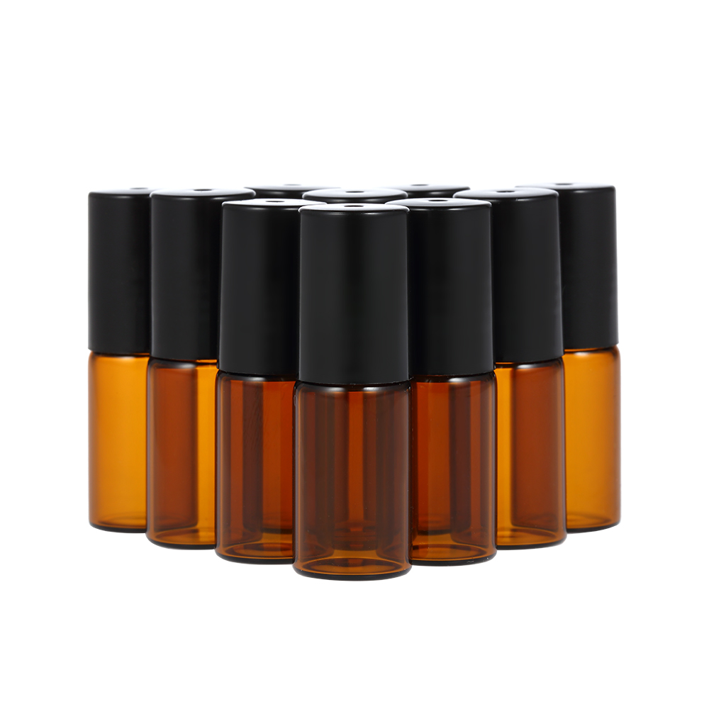 10 Pcs 5ml Essential Oils Roller Bottle Amber Glass Roll-on Bottles Stainless Steel Roller Ball Essential Oil Jar with 3ml Dropper