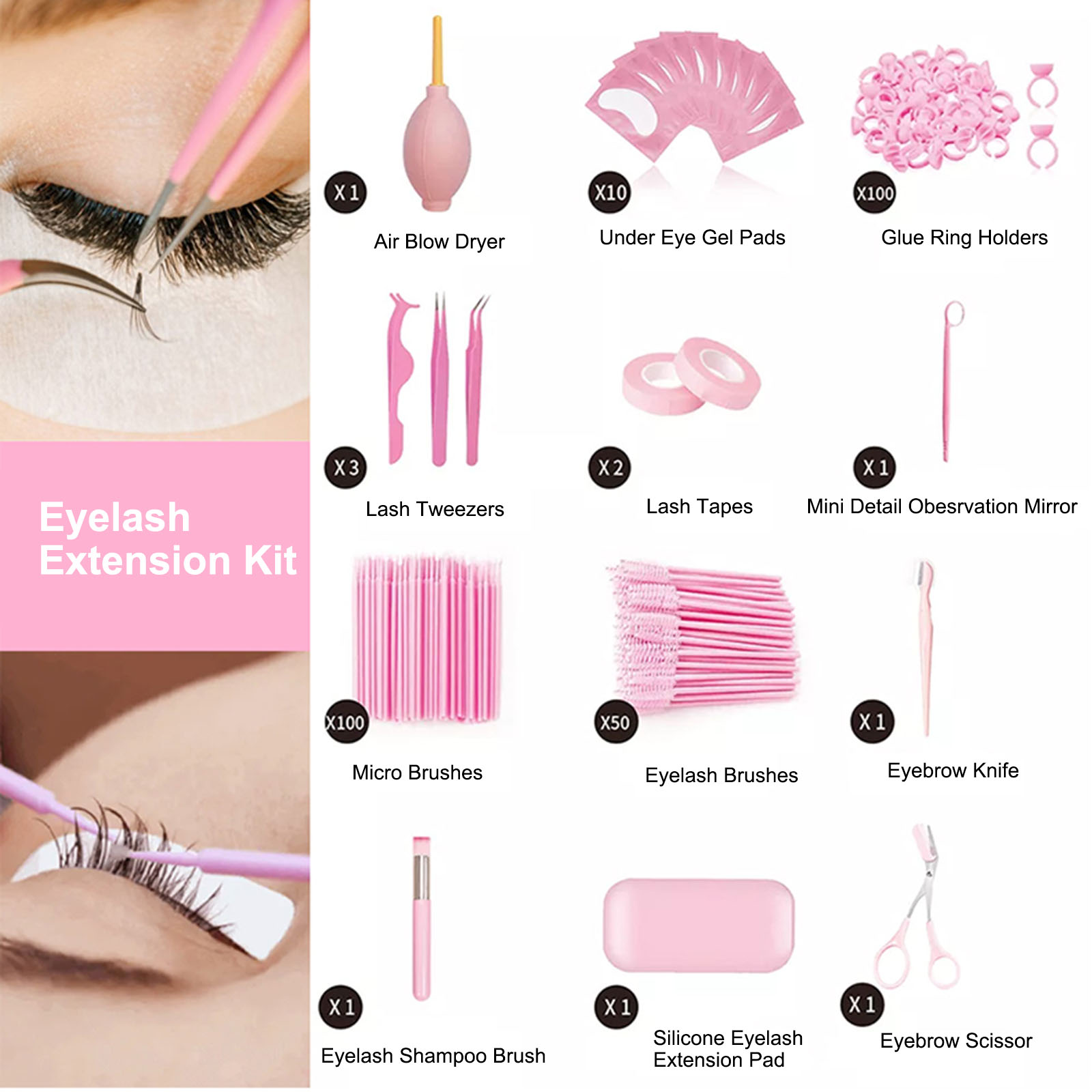 Eyelash Extension Kit False Lashes Eyelashes Extension Practice Set Eyelash Grafting Training Tool Lash Starter Tools for Makeup Practice Eye Lashes Graft