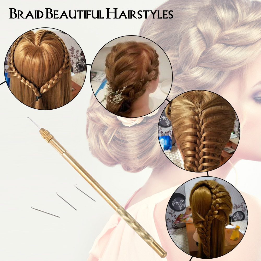 4 Sizes Ventilating Needles + 1 Brass Holder Make Repair Lace Wigs Toupee Hairpiece Knotting Hook Set