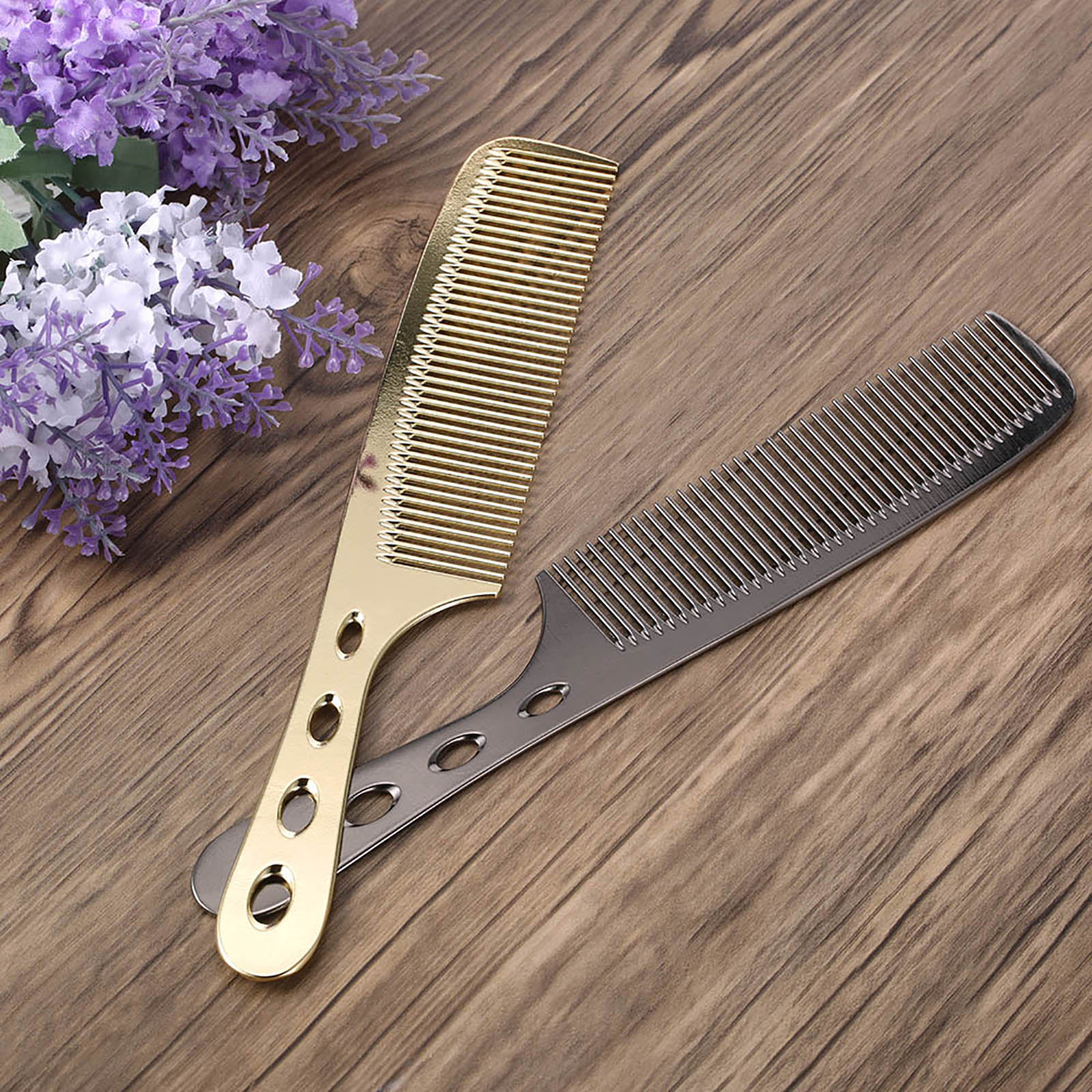 Professional Hair Salon Stainless Steel Hair Comb Hairdressing Steel Comb Hair Cutting Metal Comb Long Handle Black