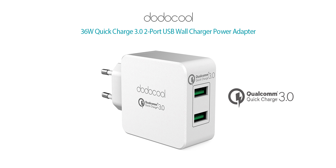Duo chargeur Turbo USB avec Qualcomm charge rapide 2.0 - chargeur à  domicile 2 port QC2.0 36W, 12V / 9V / 5V Blanc